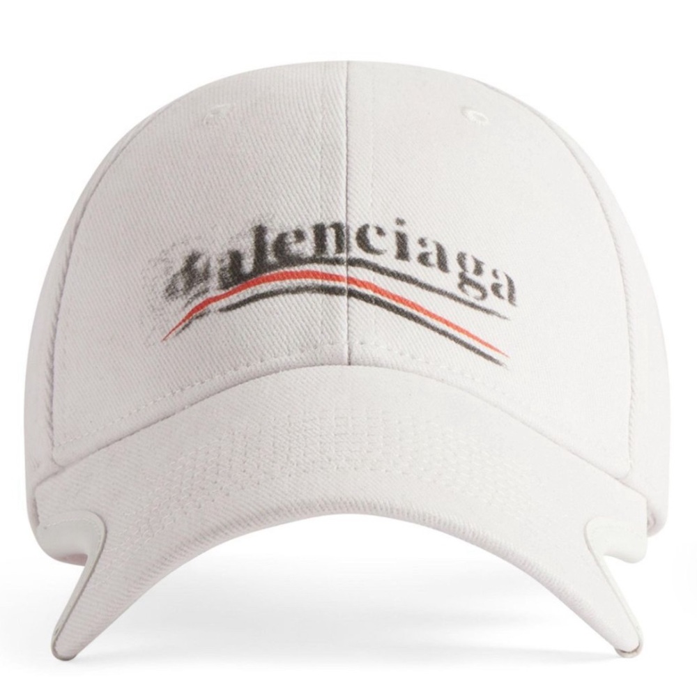 Balenciaga Political Stencil Cap in off white and black cotton drill medium NEW